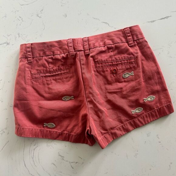 JCREW Minnow Fish Embellished Metallic Beaded Shorts Salmon Rust Orange Red Sz 2 - Picture 4 of 5
